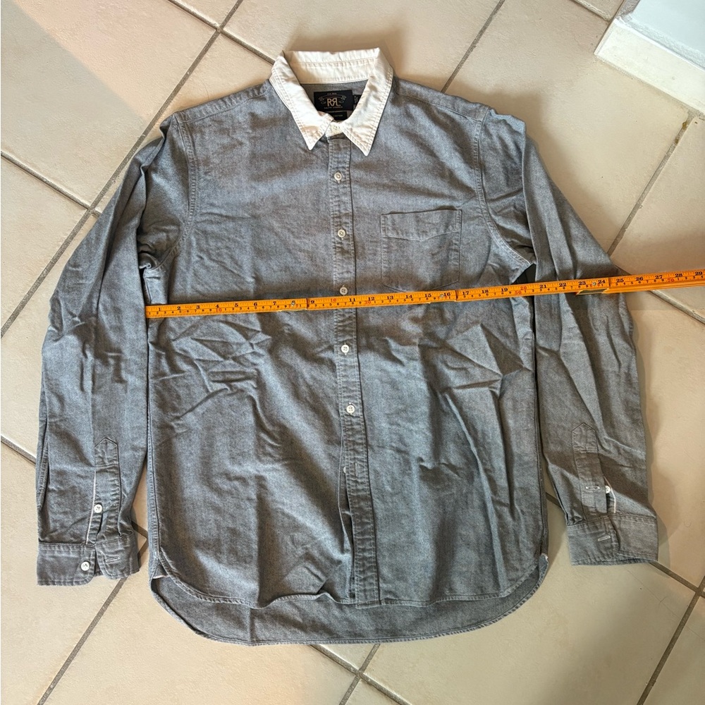 Ralph Lauren Double RL Grey Button-Down Shirt with Cream Contrast Collar - Picture 4 of 4